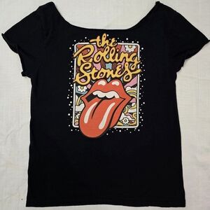 The Rolling Stones Black Graphic Tee with Iconic Tongue Logo